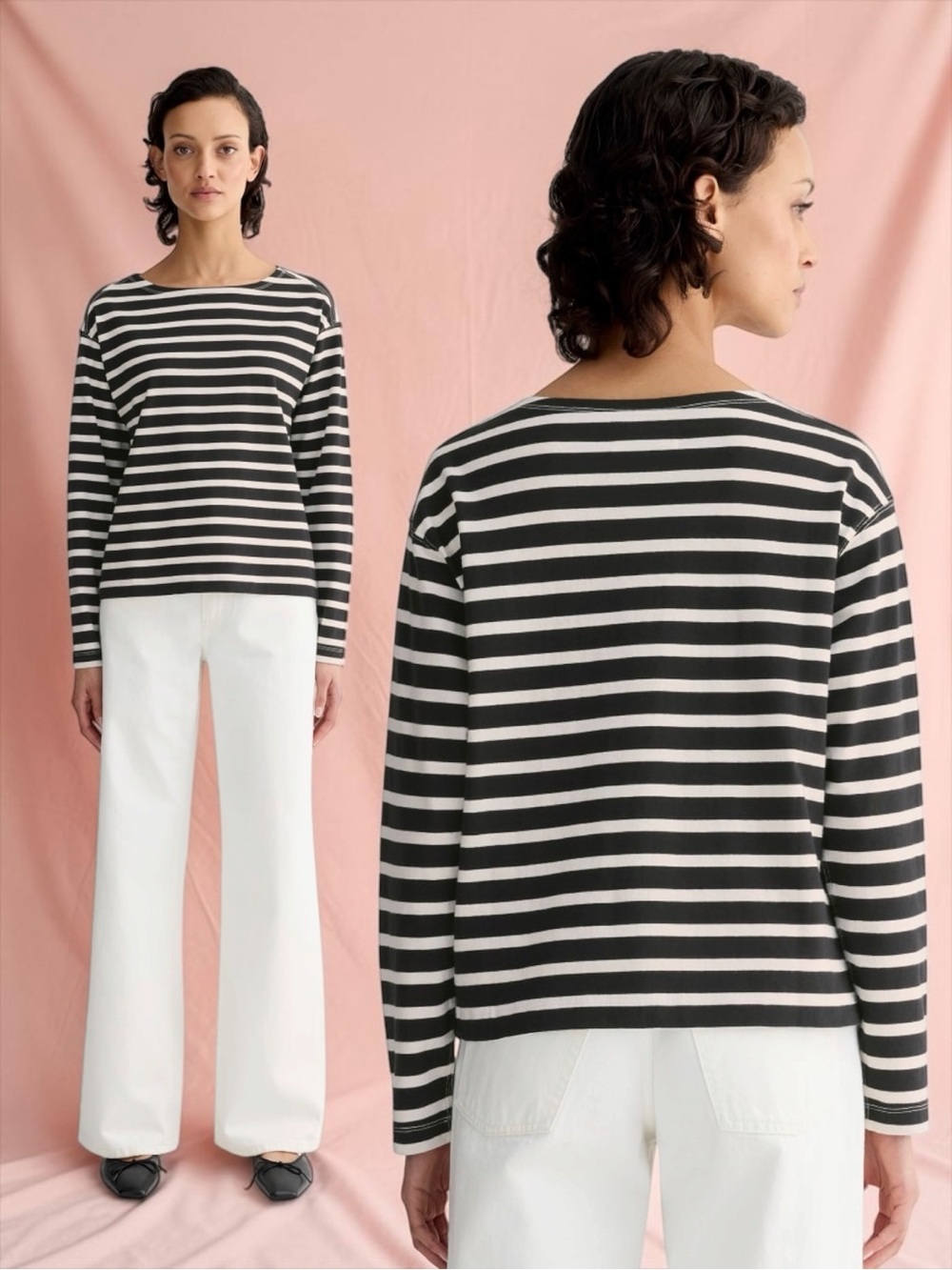 NWT Everlane Women’s Long Sleeve Black & White Stripe Mariner Tee Size S